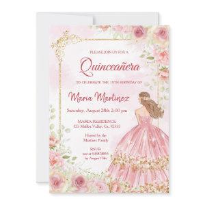 Pink Roses Flowers With Blush Pink Quinceanera  In
