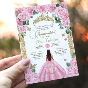 Pink Roses & Gold Butterfly Princess Quinceanera