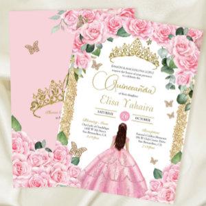 Pink Roses & Gold Butterfly Quinceanera