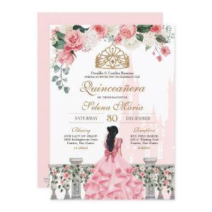 Pink Roses & Gold Princess Fairytale Quinceañera