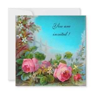 PINK ROSES & JASMINES  Aqua Blue,Turquase,Teal Gem