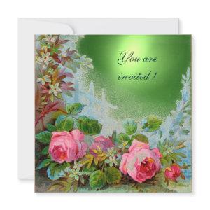 PINK ROSES & JASMINES  Emerald Green Gem