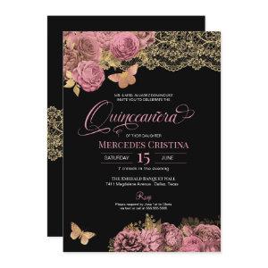 Pink Roses & Lace Glamorous Butterfly Quinceañera