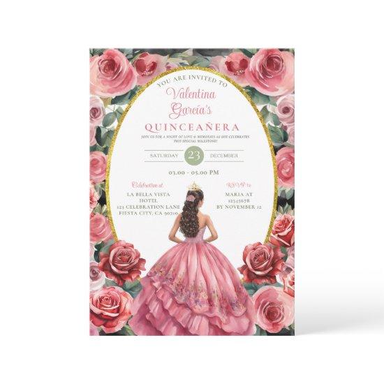 Pink Roses Quinceañera 15 Anos Flowers Gold