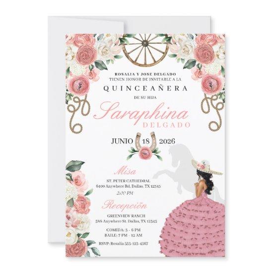 Pink Roses Western Mariachi Cowgirl Quinceañera