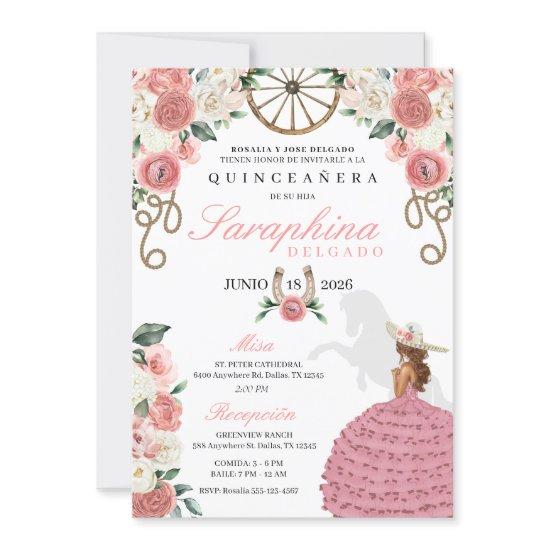 Pink Roses Western Mariachi Cowgirl Quinceañera
