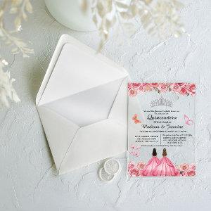 Pink Royal Floral Butterfly Twin Quinceanera Acrylic