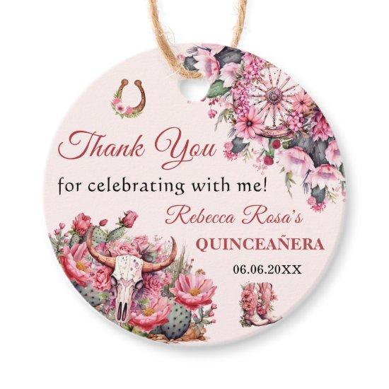 Pink Rustic Boho Western Charra Theme Quinceanera  Favor Tags