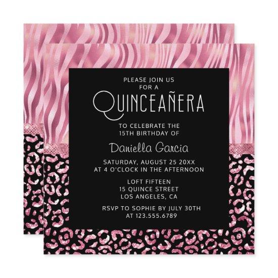 Pink Safari Tiger Leopard Shimmer Quinceañera