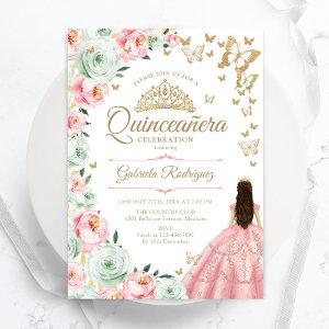 Pink Sage Green Floral Quinceanera