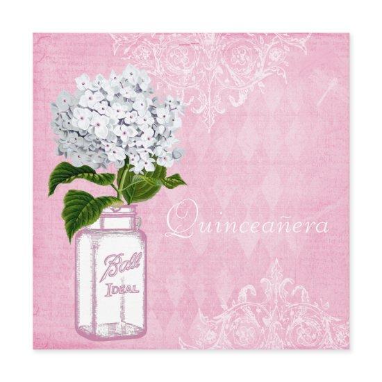 Pink Shabby Chic Jar & Hydrangea Quinceanera