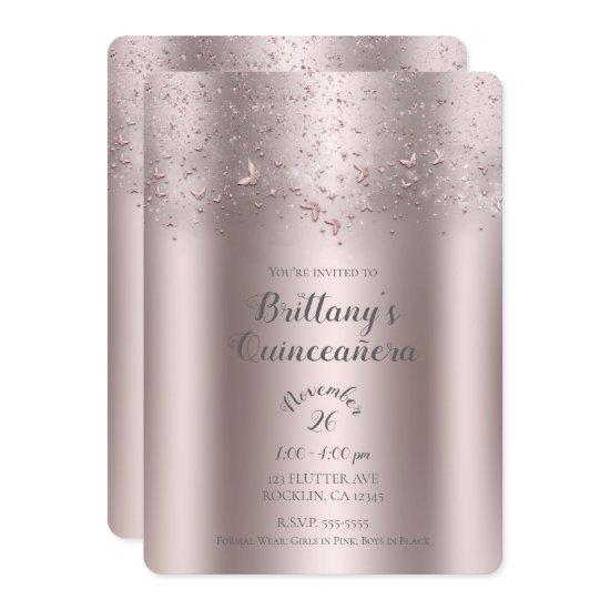 Pink Shimmer Flutter Butterfly Quinceañera Party