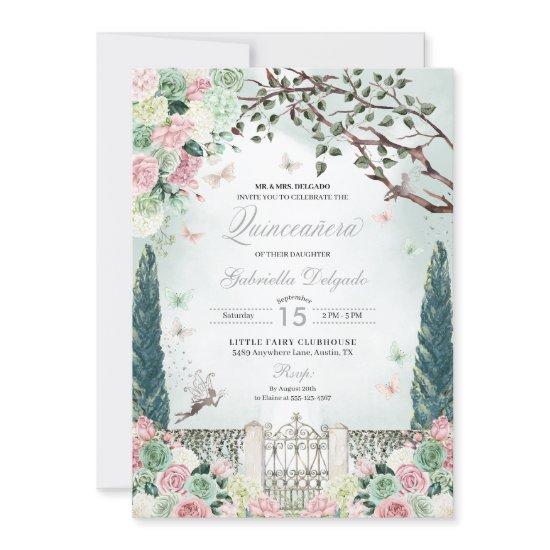 Pink Silver Fairy Enchanted Garden Quinceanera