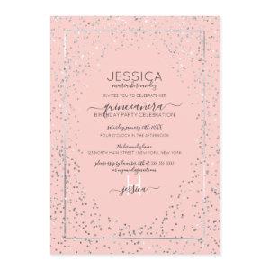 Pink Silver Glitter Confetti Border Quinceañera