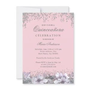 Pink Silver Glitter Purple Flower Quinceanera