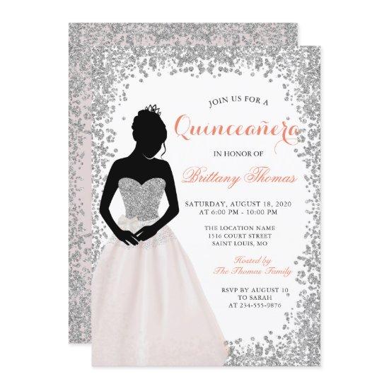 Pink Silver Glitter Quinceanera 15th Birthday