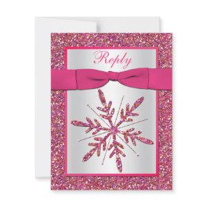 Pink, Silver Glitter Snowflake RSVP Card