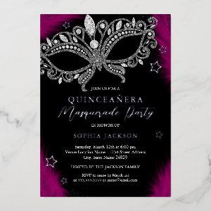 Pink Silver Masquerade Mask Star Quinceanera Foil