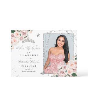 Pink & Silver Photo Card Quinceañera Save The Date