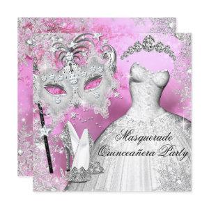 Pink Silver Princess Quinceanera Masquerade