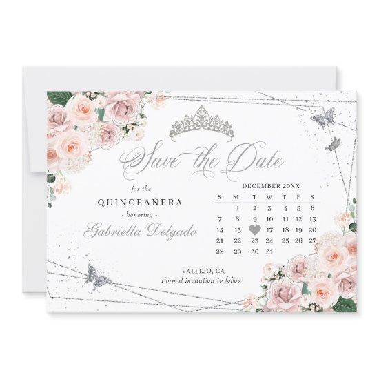Pink & Silver Quinceañera Save The Date