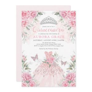 Pink Silver Roses Princess Crown Quinceañera