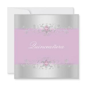 Pink & Silver Snow Gem Quinceanera Invite