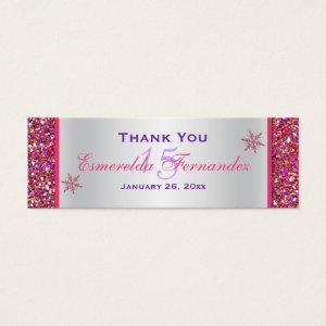 Pink, Silver Snowflakes Quinceanera Favor Tag