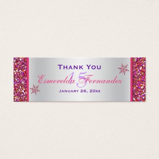 Pink, Silver Snowflakes Quinceanera Favor Tag
