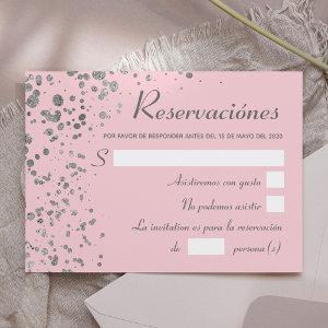 Pink Silver Spanish Reservacion, Quinceanera RSVP