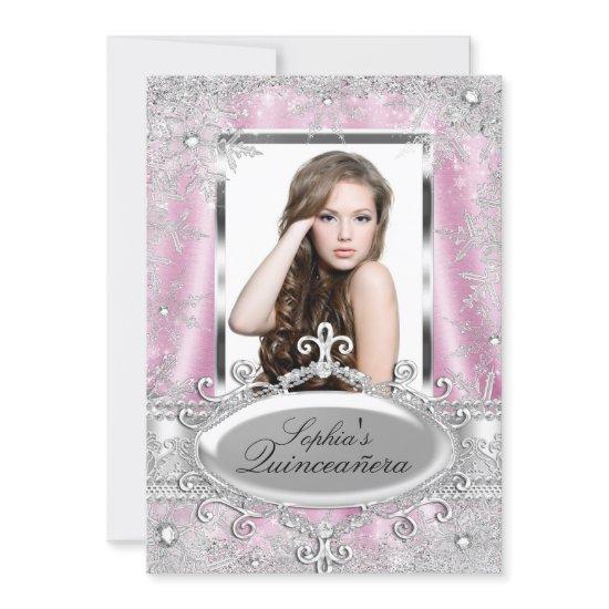 Pink Silver Sparkle Jewel Snowflake Quinceanera