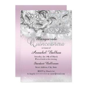 Pink Silver Sparkle Masquerade Quinceanera Invite