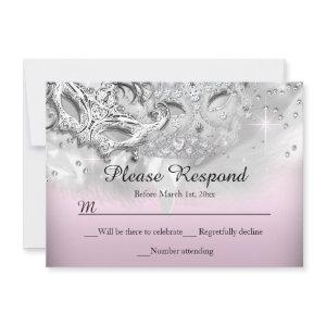 Pink & Silver Sparkle Masquerade RSVP Reply