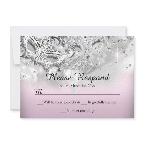 Pink & Silver Sparkle Masquerade RSVP Reply