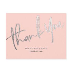 Pink Silver Thank You Elegant Universal Postcard