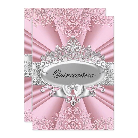 Pink/Silver Tiara & Damask Quinceanera 15th Party