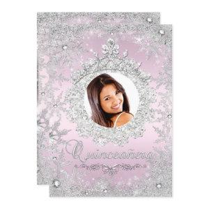 Pink Silver Tiara Snowflake Sparkle Quinceanera
