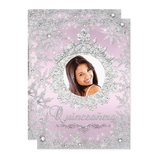 Pink Silver Tiara Snowflake Sparkle Quinceanera