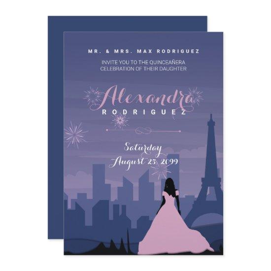 Pink & Slate Blue Paris Fireworks Quinceañera