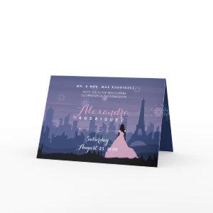 Pink & Slate Blue Paris Fireworks Quinceañera