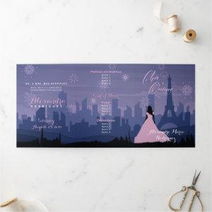 Pink & Slate Blue Paris Fireworks Quinceañera Tri-Fold