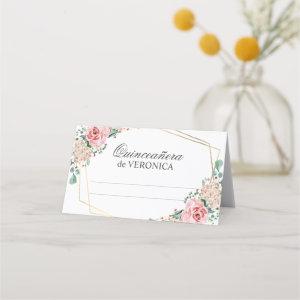 Pink Spanish Quinceañera Quince 15 Birthday Place Card