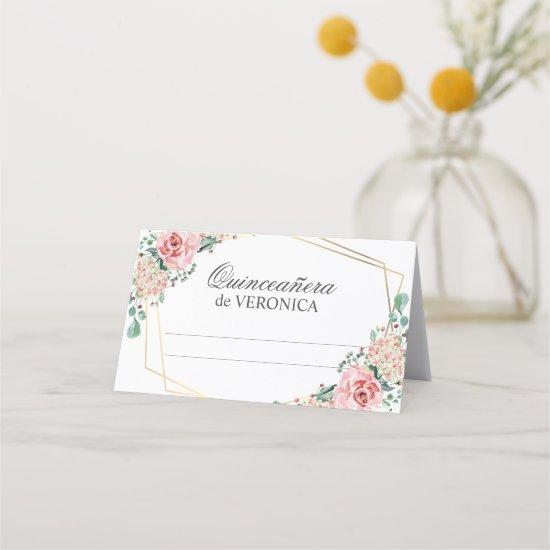 Pink Spanish Quinceañera Quince 15 Birthday Place Card
