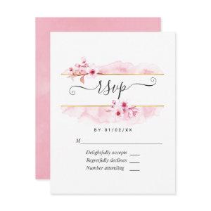 Pink Spring Cherry Blossom Quinceañera RSVP Card