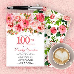 Pink Summer Floral Pretty 100th Birthday