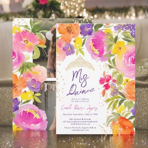 Pink summer floral watercolor photos Quinceanera