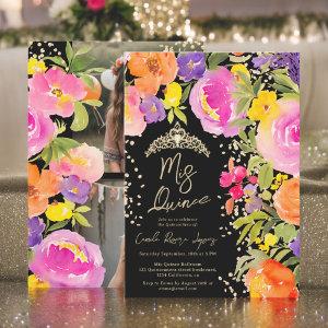 Pink summer floral watercolor photos Quinceanera