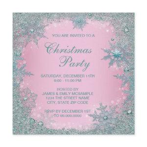 Pink Teal Blue Snowflake Christmas Party