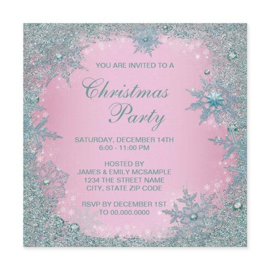 Pink Teal Blue Snowflake Christmas Party