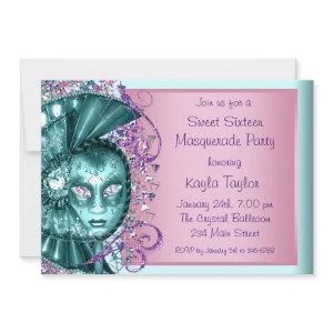 Pink Teal Blue Sweet Sixteen Masquerade Party